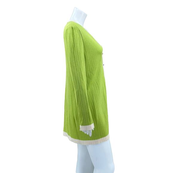 St John Collection Sweater Women 6 Green Cream Long Cardigan Quiet Luxury Mature - Picture 4 of 8